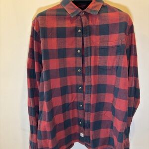 Marine Layer Red and Black Plaid Shirt